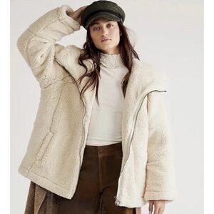NWT Free People We The Free Raya Cozy Teddy Jacket Ivory Fleece XL